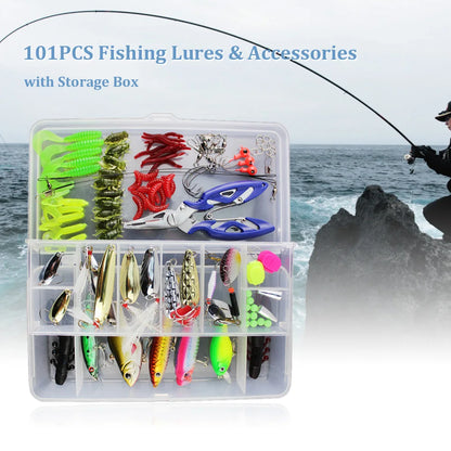 132PCS Fishing Lures/ Tackle- Mixed Hard Baits, Soft Baits, VIB Topwater & Floating Fishing Lures, Hooks/ Fishing Kit