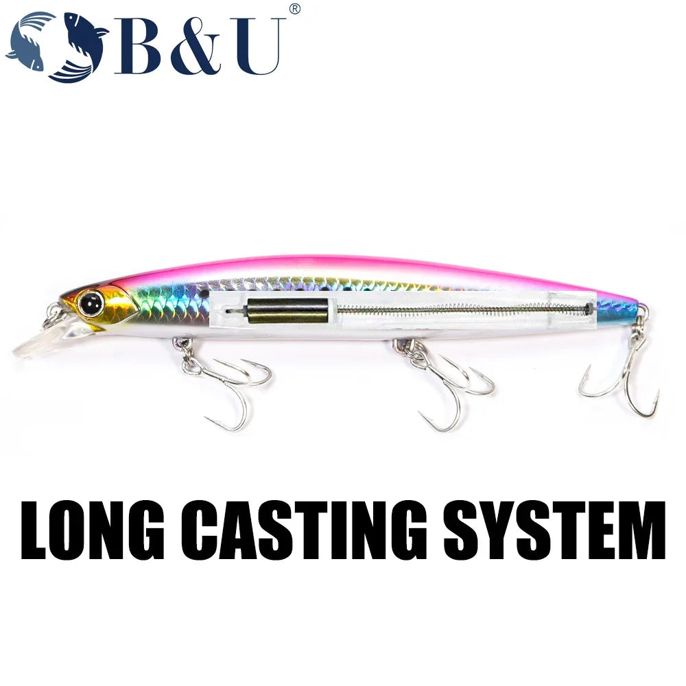 B&U 135mm 27.1g Ultra Long Casting 135S Saltwater Sinking Minnow--GREAT for Seabass, Stripers, Salmon, Steelhead, Coastal Trout, Pike, Musky & other PREDATORS