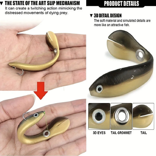 5-Piece Bionic Soft Bait with Sliding Mechanism - Realistic 10cm / 3.9inch -Bass, Carp, Pike and other Species