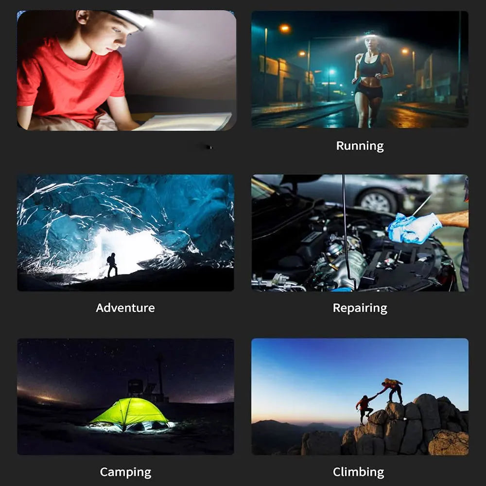 2pcs usb rechargeable head flashlight- super bright led with motion sensor for camping, running, fishing etc.