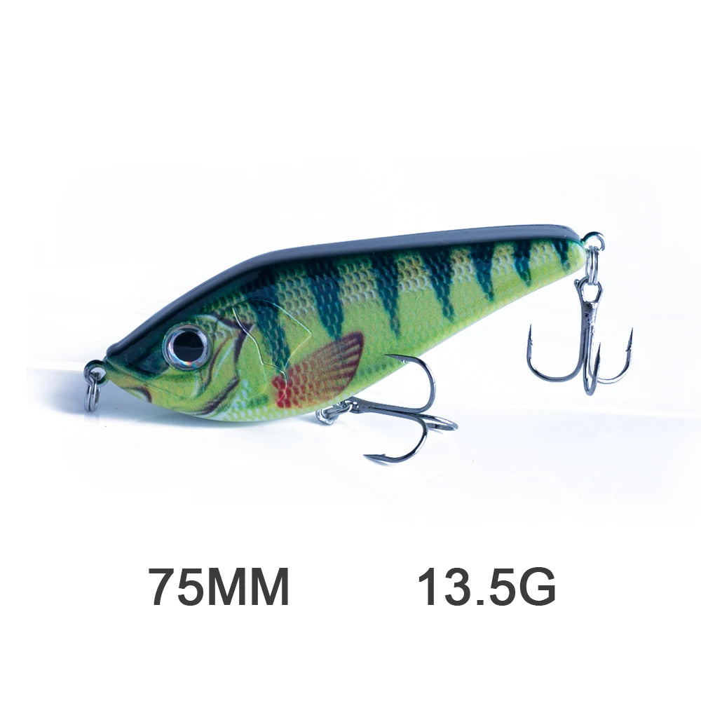 Hanlin Glide/Jerk-bait 75/90/120/150/mm 
FOR BASS, WALLEYE, PIKE, MUSKY, STEELHEAD, SALMON, CATFISH, STRIPERS & INSHORE SPECIES LIKE DRUM, SNOOK, SPECKLED TROUT
