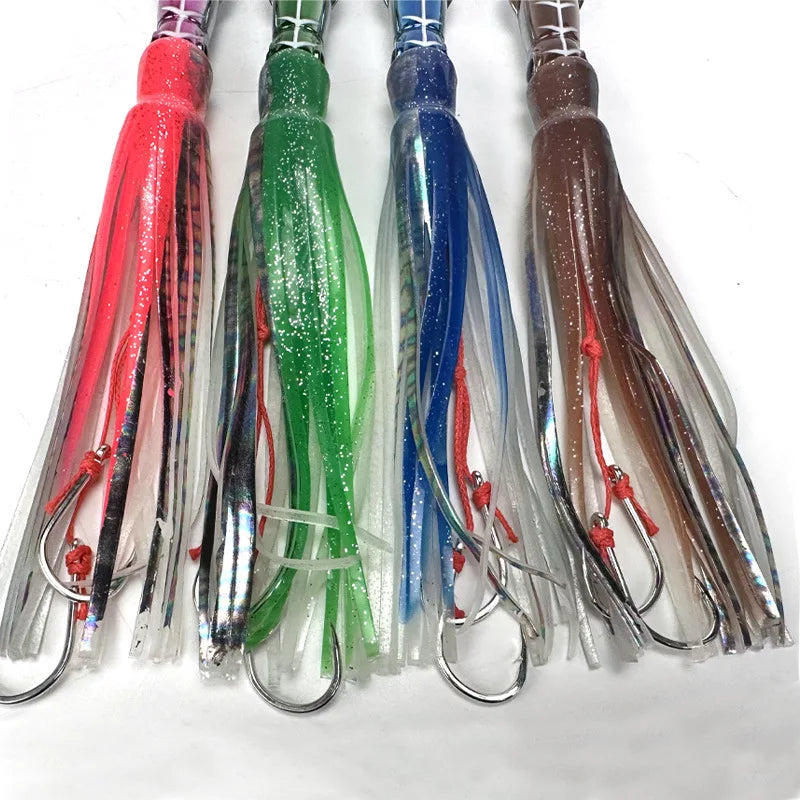 60g、100g、150g、200g Skirted SQUID Lure – Slow Pitch, Jigging/Trolling Lure for Saltwater/Deep Sea Fishing
ALL BILLFISH, MAHI/DORADO, KINGFISH, TUNA, WAHOO, SALMON, STRIPERS...PELAGIC SPECIES