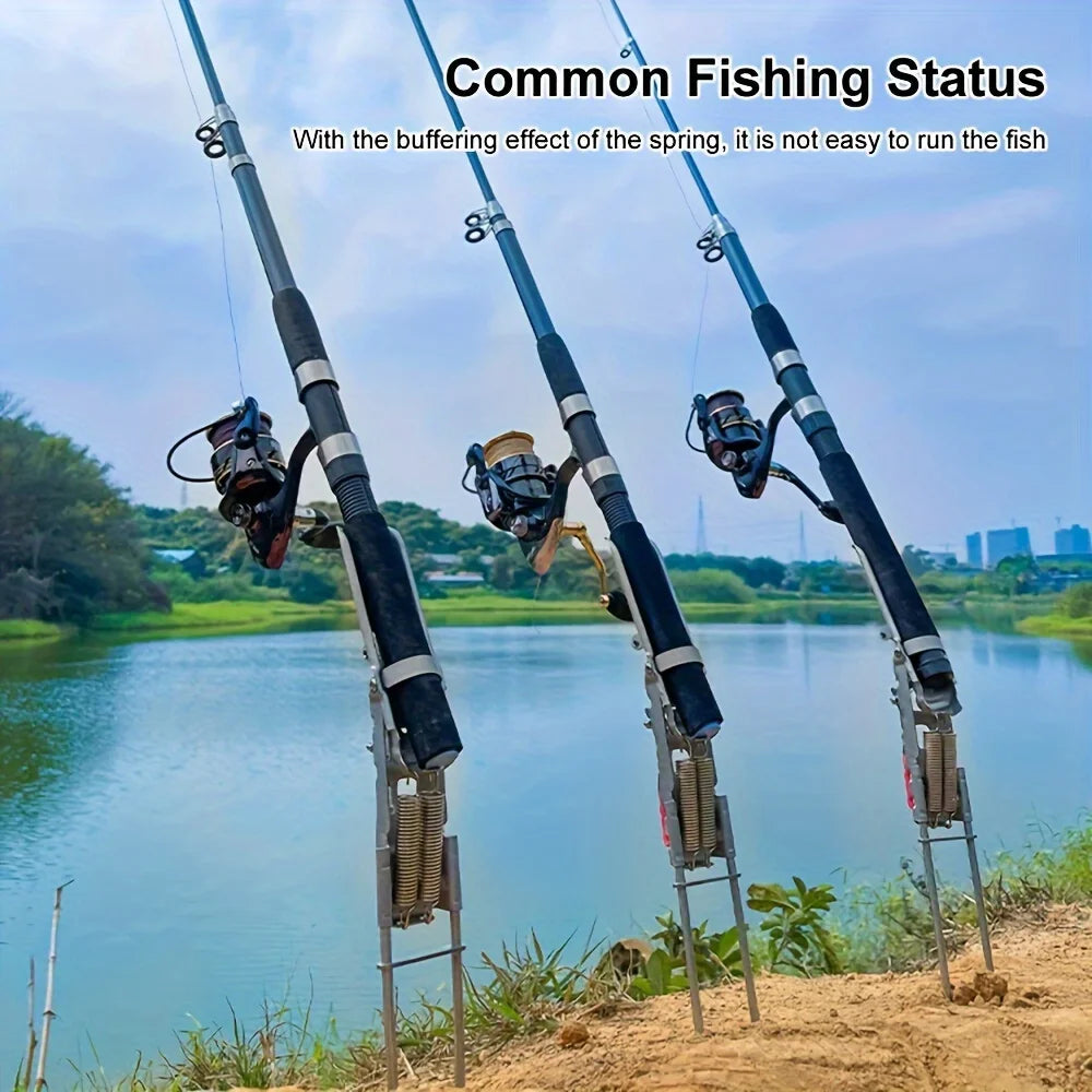 Automatic Spring Fishing Rod Holder, Adjustable Folding Stainless Steel, Ideal for Hands-Free Shore Fishing