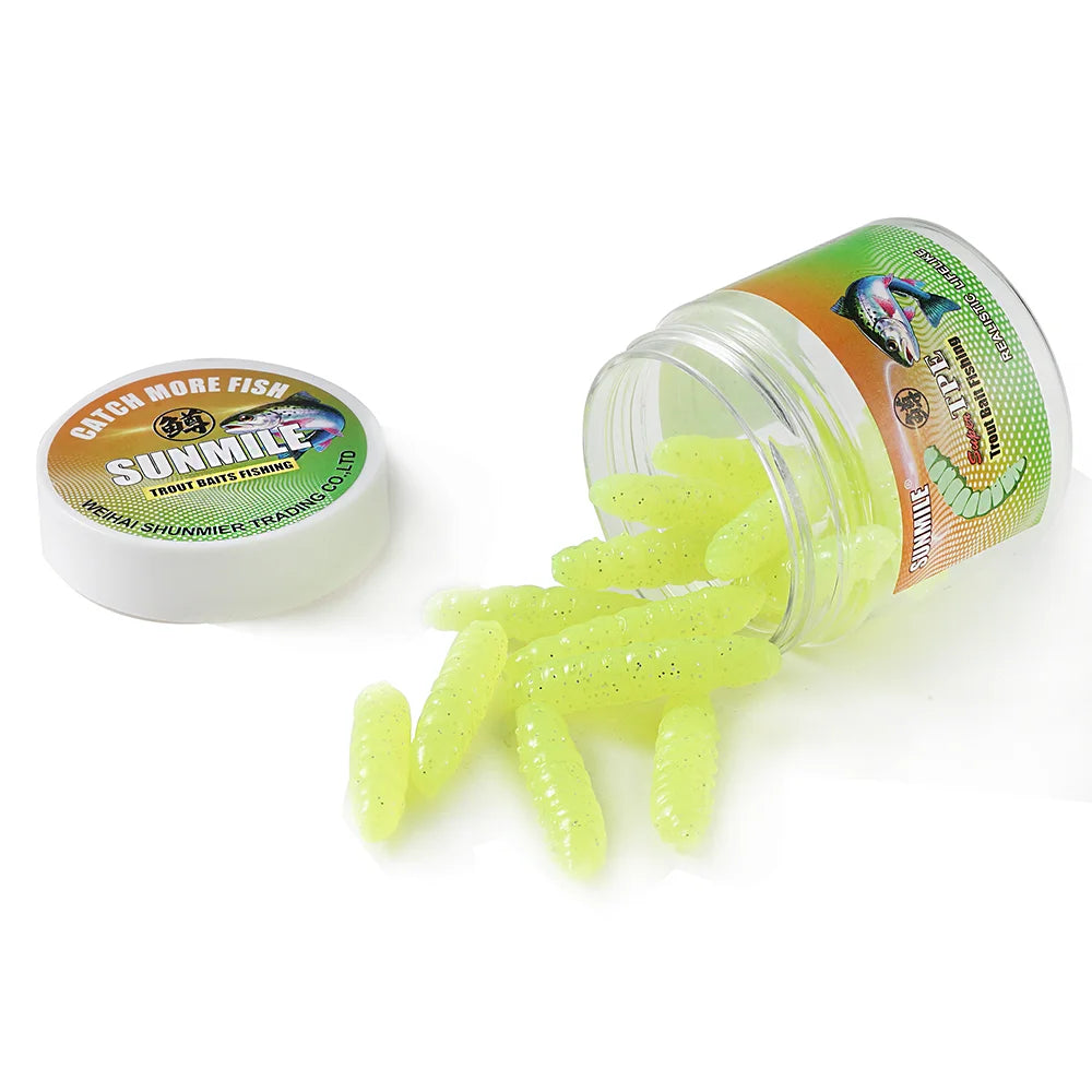SUNMILE 12pcs Meal-Worm lures 4cm, Silicone Trout Baits--work REALLY well on PANFISH too! All SPECIES