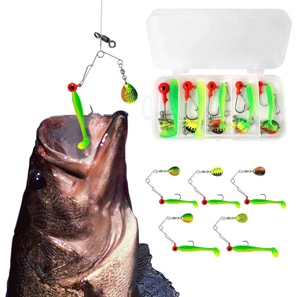 5pcs Soft Fishing Lures Set , Spinnerbait arms and jigheads, with paddletails--for ALL PREDATORS