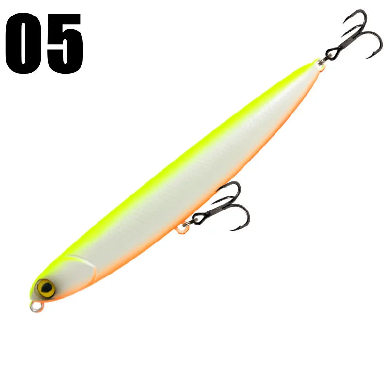 GREENSPIDER New Pencil Stick-bait - 115mm/13.5g 
TOPWATER ACTION for BASS, PIKE, MUSKY, STRIPERS, CATFISH, REDFISH, TARPON, SNOOK & other PREDATORS