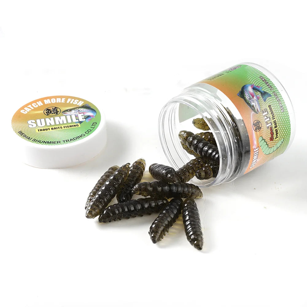 SUNMILE 12pcs Meal-Worm lures 4cm, Silicone Trout Baits--work REALLY well on PANFISH too! All SPECIES
