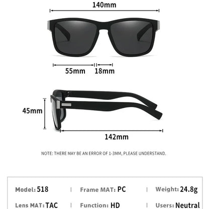 Black Polarized Square Sunglasses Men Women Fashion Classic Driving Shades for Outdoor Sports Cycling Travel Fishing
