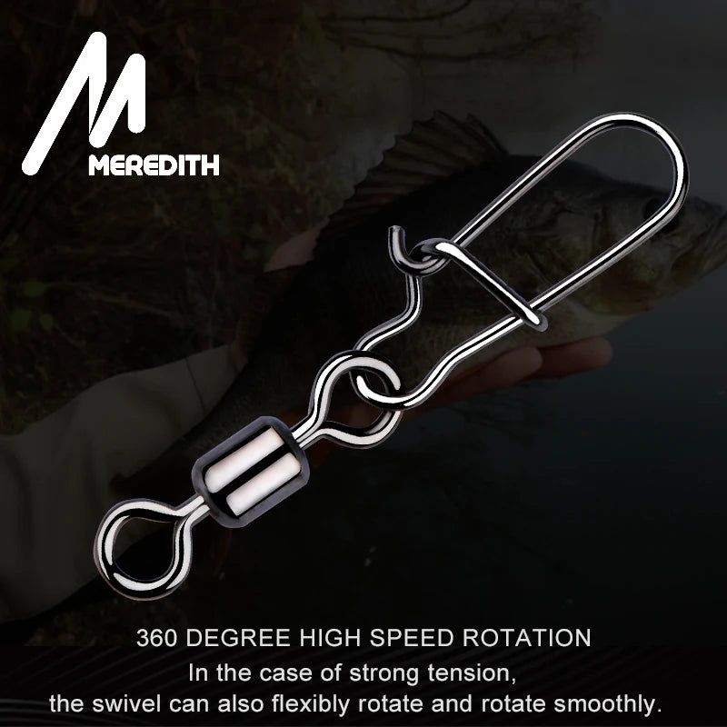 MEREDITH Fishing Connector 50PCS/Lot 2# 4# 6# 8# 10#  Bearing  Swivel, Stainless Steel With Snap
