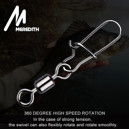 MEREDITH Fishing Connector 50PCS/Lot 2# 4# 6# 8# 10#  Bearing  Swivel, Stainless Steel With Snap