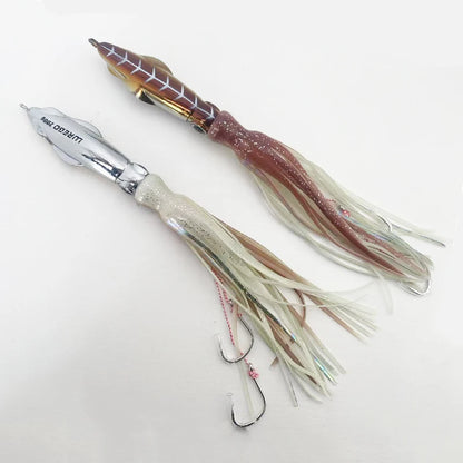 60g、100g、150g、200g Skirted SQUID Lure – Slow Pitch, Jigging/Trolling Lure for Saltwater/Deep Sea Fishing
ALL BILLFISH, MAHI/DORADO, KINGFISH, TUNA, WAHOO, SALMON, STRIPERS...PELAGIC SPECIES