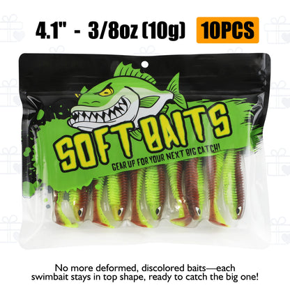 Paddle Tail Swimbaits 10/16/20PCS  Trout Crappie Walleye BASS Soft Baits for  Fishing (Green)