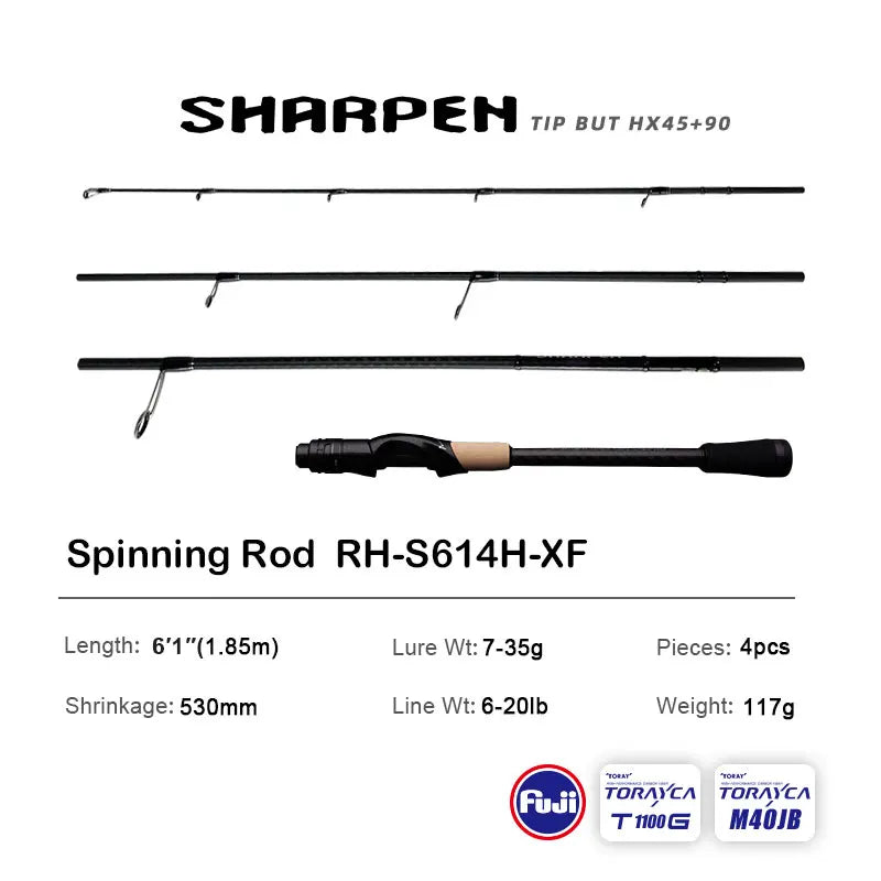 PURELURE SHARPEN Travel Soft Lure Long Spinning and Casting XF/MF Action Rods, FUJI Components- Bass, Pike Rod Fishing Rod