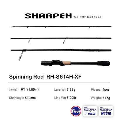 PURELURE SHARPEN Travel Soft Lure Long Spinning and Casting XF/MF Action Rods, FUJI Components- Bass, Pike Rod Fishing Rod