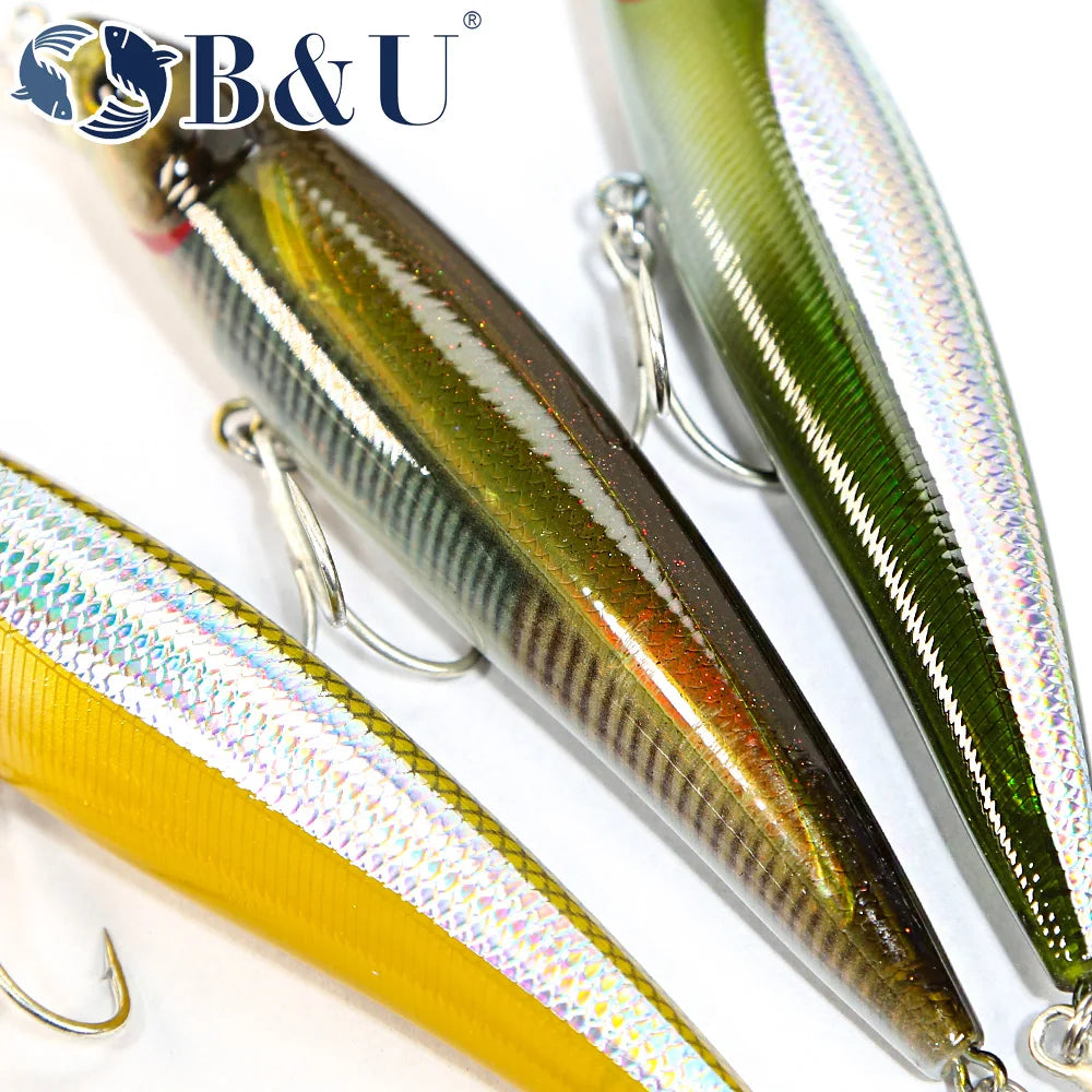 B&U Minnow Jerkbait- Long Casting- Bass, Pike, Walleye, Trout & ALL PREDATORS