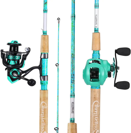 5'6" Graphite & Fiberglass Fishing Rod Combo with Quickset Anti-Reverse Reel, Durable and Strong (1 or 2 Pack)
