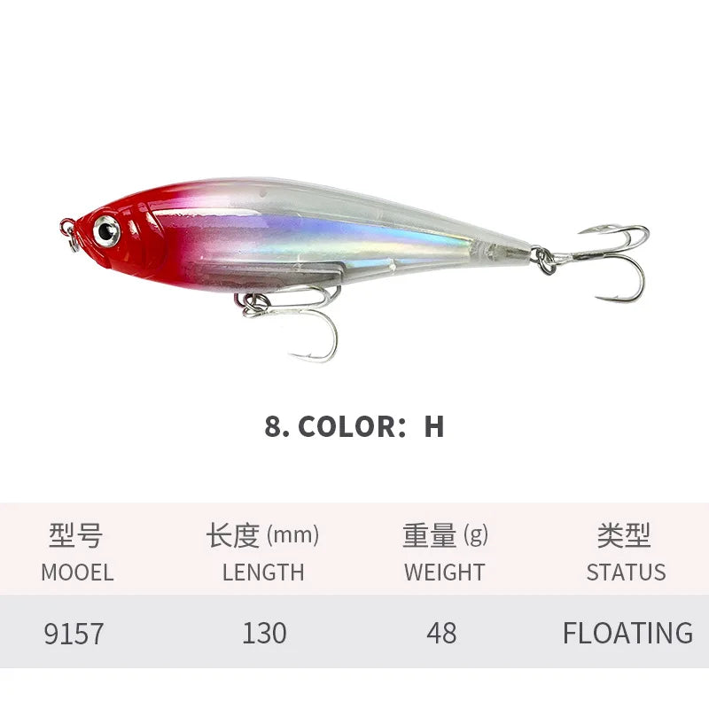 130MM 48G Pencil Fishing Lures 3D Inshore -- Hard, Floating Wobblers for Twitch Fishing