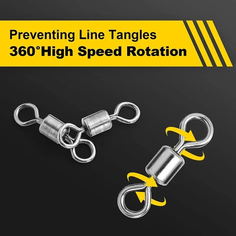 250pcs/Set Fishing Connector 2 4 6 8 10 Fishing Barrel Bearing Rolling Swivel Solid Ring