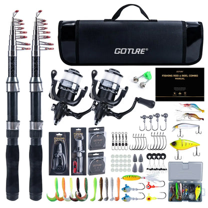 Goture 2.1M/2.7M Telescopic Fishing Rod and Spinning Reel Combo, Full Tackle Set with Lures & Carry Bag, Good for Beginner To Pro