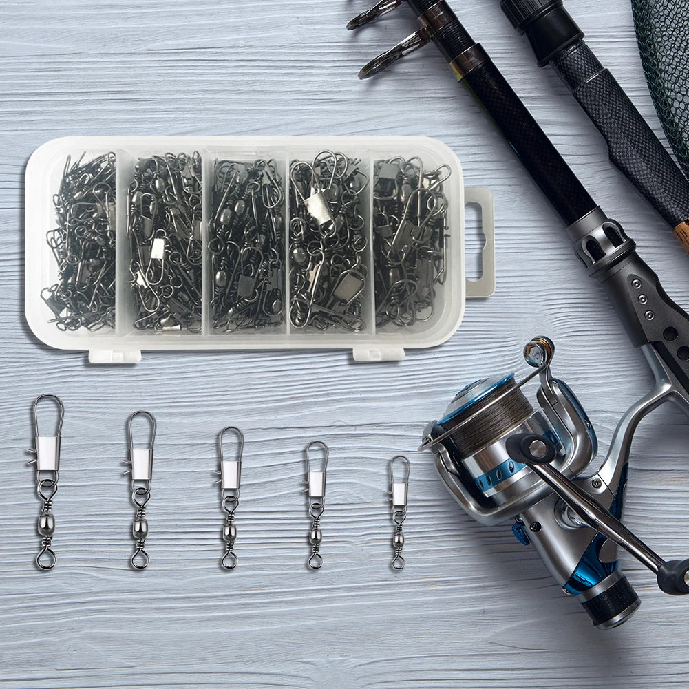 200pcs Bearing Swivel with Interlock Snap, for Connecting Fishing Line and Lures