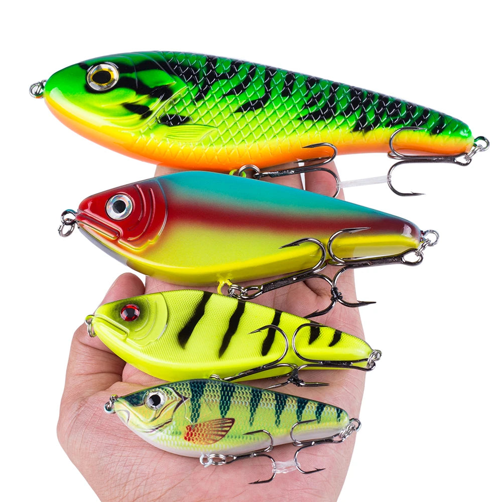 Hanlin Glide/Jerk-bait 75/90/120/150/mm 
FOR BASS, WALLEYE, PIKE, MUSKY, STEELHEAD, SALMON, CATFISH, STRIPERS & INSHORE SPECIES LIKE DRUM, SNOOK, SPECKLED TROUT