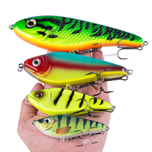 Hanlin Glide/Jerk-bait 75/90/120/150/mm 
FOR BASS, WALLEYE, PIKE, MUSKY, STEELHEAD, SALMON, CATFISH, STRIPERS & INSHORE SPECIES LIKE DRUM, SNOOK, SPECKLED TROUT