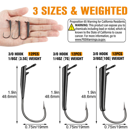 Dovesun 12PCS Ozark Rig Hooks/Jig-Heads, 3/0, for Saltwater & Freshwater