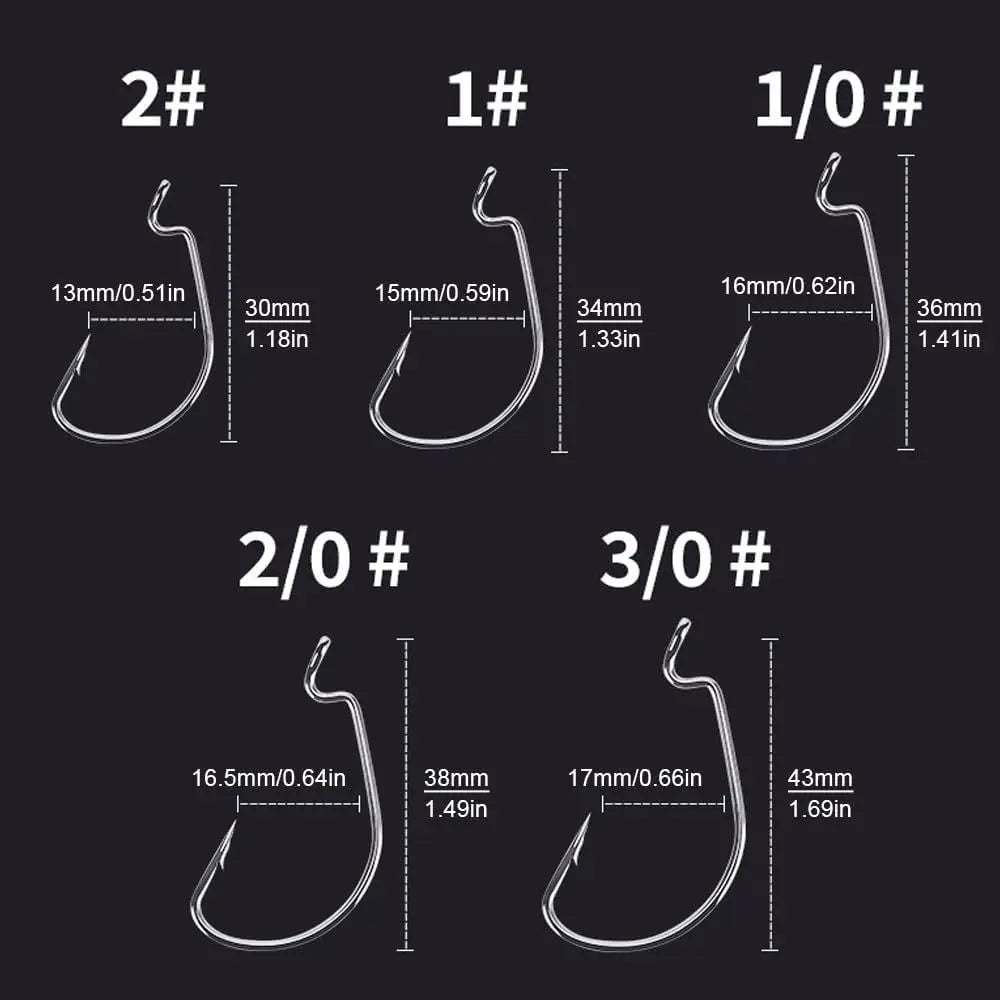 EWG Offset Worm Hooks for Bass Fishing, Texas Rig Hooks for Senko Soft Plastics Bait in Saltwater or Freshwater Size:2#