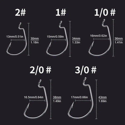 EWG Offset Worm Hooks for Bass Fishing, Texas Rig Hooks for Senko Soft Plastics Bait in Saltwater or Freshwater Size:2#