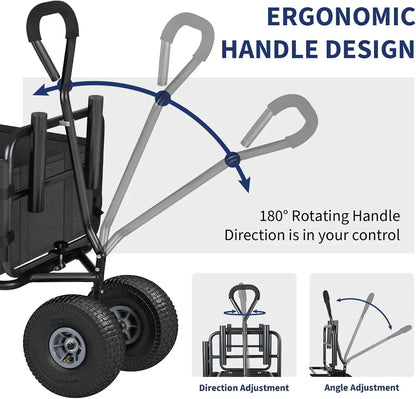 Fishing Cart Beach Cart Collapsible Wagon w/11'' All-Terrain Wheels for Sand, Heavy Duty Cart with Rod Holders
