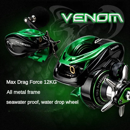 HAIBO VENOM Anti-saltwater Fishing Reel, Iron Plate Baitcasting Reel 8+1BB  Max Drag 12KG