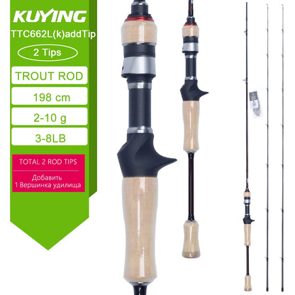 KUYING TETON L Light 1.98m 6'6" Carbon Fishing Rod Spinning Casting FUJI Reel Seat Ring 2-10g 3-8lb Medium Fast