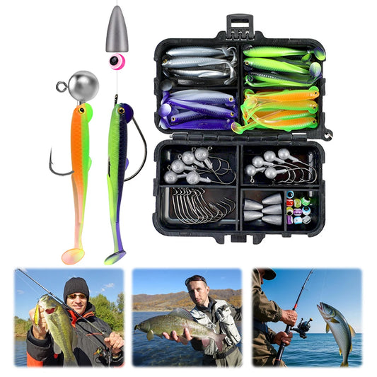 40pcs Silicone Lure Set with Jig Heads, for Carp, Pike, Zander, Bass, Eyes