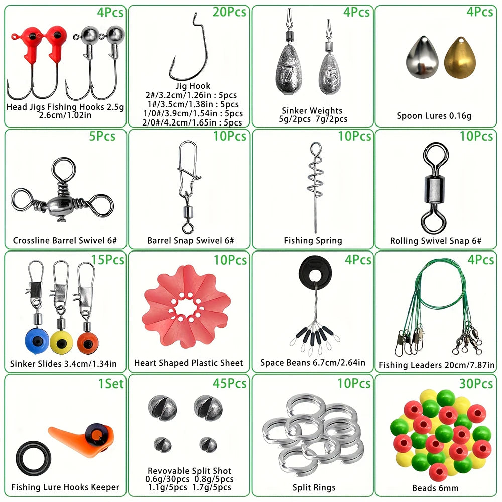 187pcs Ultimate Fishing Kit Set - Complete Tackle Box with Premium Fish Hooks, Bait Parts, Sinkers, and More -