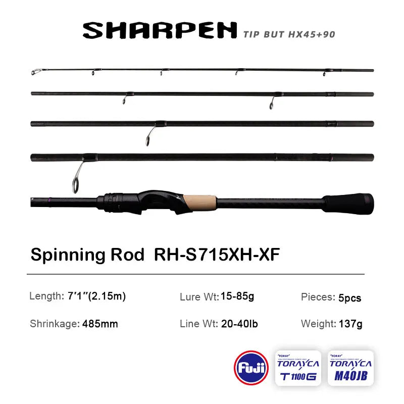 PURELURE SHARPEN Travel Soft Lure Long Spinning and Casting XF/MF Action Rods, FUJI Components- Bass, Pike Rod Fishing Rod