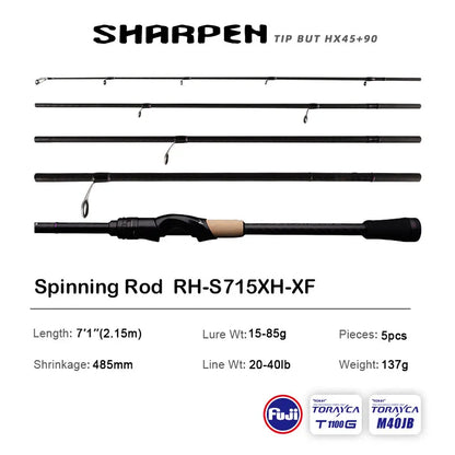 PURELURE SHARPEN Travel Soft Lure Long Spinning and Casting XF/MF Action Rods, FUJI Components- Bass, Pike Rod Fishing Rod