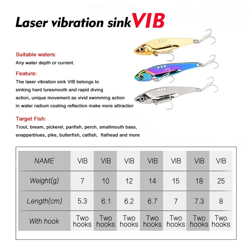 3PCS BLADE-BAIT, Metal Jig - 7g-25g VIB- Sinking/  Pesca, Pike, Carp, Sea Fishing, and ALL Freshwater Species Lure
