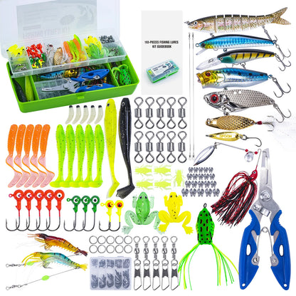 Goture 193/255 Pcs Fishing Lure Kit Soft And Hard Bait Set Applicable To All Water, With Box
