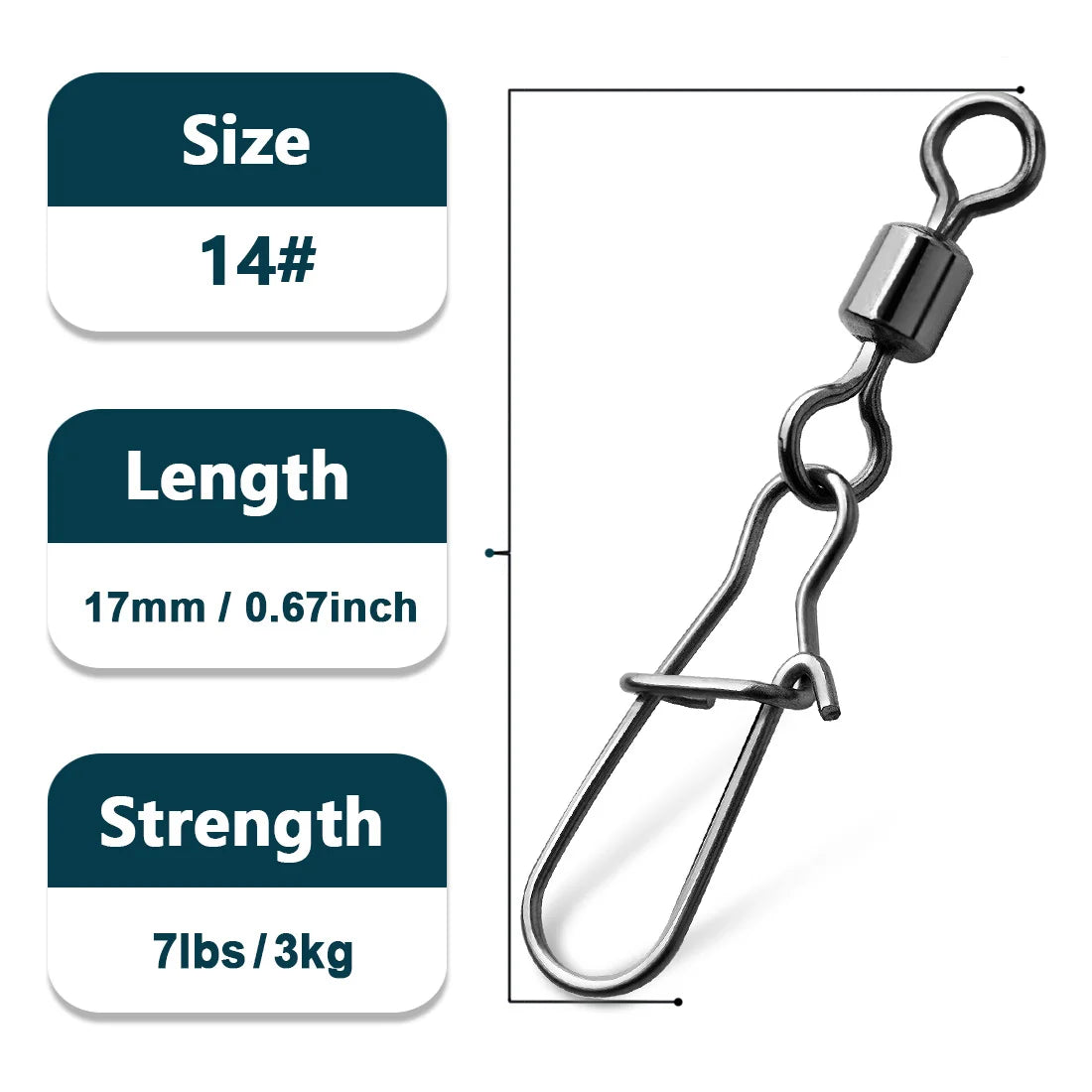 Duo-Lock Snap Swivels 50~200Pcs Fishing Swivel Snap Stainless Brass Saltwater Fishing Rolling Barrel Swivel Connectors