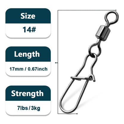Duo-Lock Snap Swivels 50~200Pcs Fishing Swivel Snap Stainless Brass Saltwater Fishing Rolling Barrel Swivel Connectors