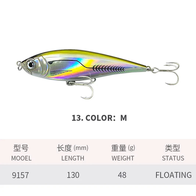 130MM 48G Pencil Fishing Lures 3D Inshore -- Hard, Floating Wobblers for Twitch Fishing