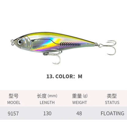 130MM 48G Pencil Fishing Lures 3D Inshore -- Hard, Floating Wobblers for Twitch Fishing