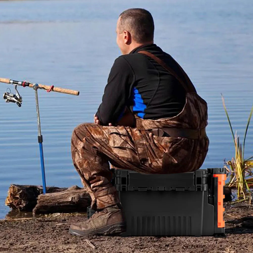 2 Tier Fishing Tackle Box with Cup & Rod Holder