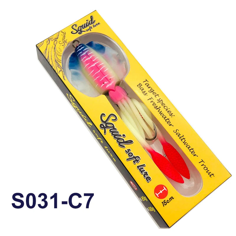 TEASER S031 60g 120g 150g 1Pcs Silicone-Sea Bionics/Swimming, Luminous Soft Squid Jigs