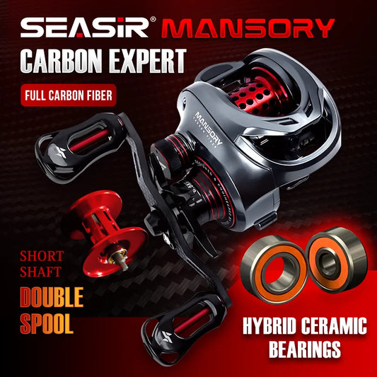 Seasir Mansory Baitcasting Fishing Reel 146g Ultralight Carbon 11+1 7.3:1 HS Ratio, Hybrid Ceramic Bearing- Double Spools