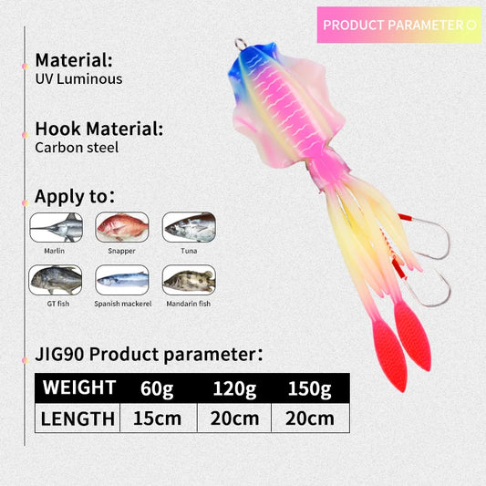 TEASER S031 60g 120g 150g 1Pcs Silicone-Sea Bionics/Swimming, Luminous Soft Squid Jigs