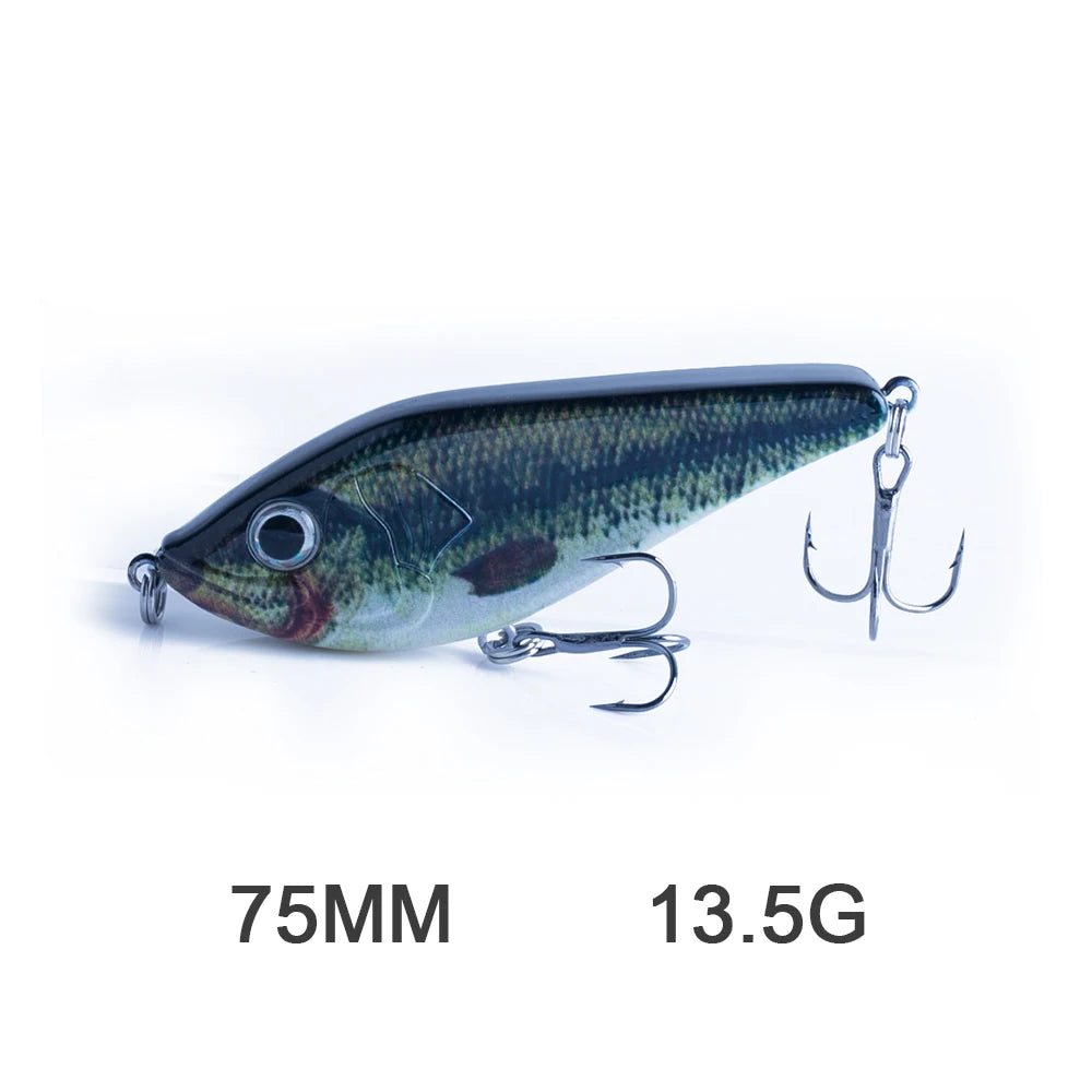 Hanlin Glide/Jerk-bait 75/90/120/150/mm 
FOR BASS, WALLEYE, PIKE, MUSKY, STEELHEAD, SALMON, CATFISH, STRIPERS & INSHORE SPECIES LIKE DRUM, SNOOK, SPECKLED TROUT