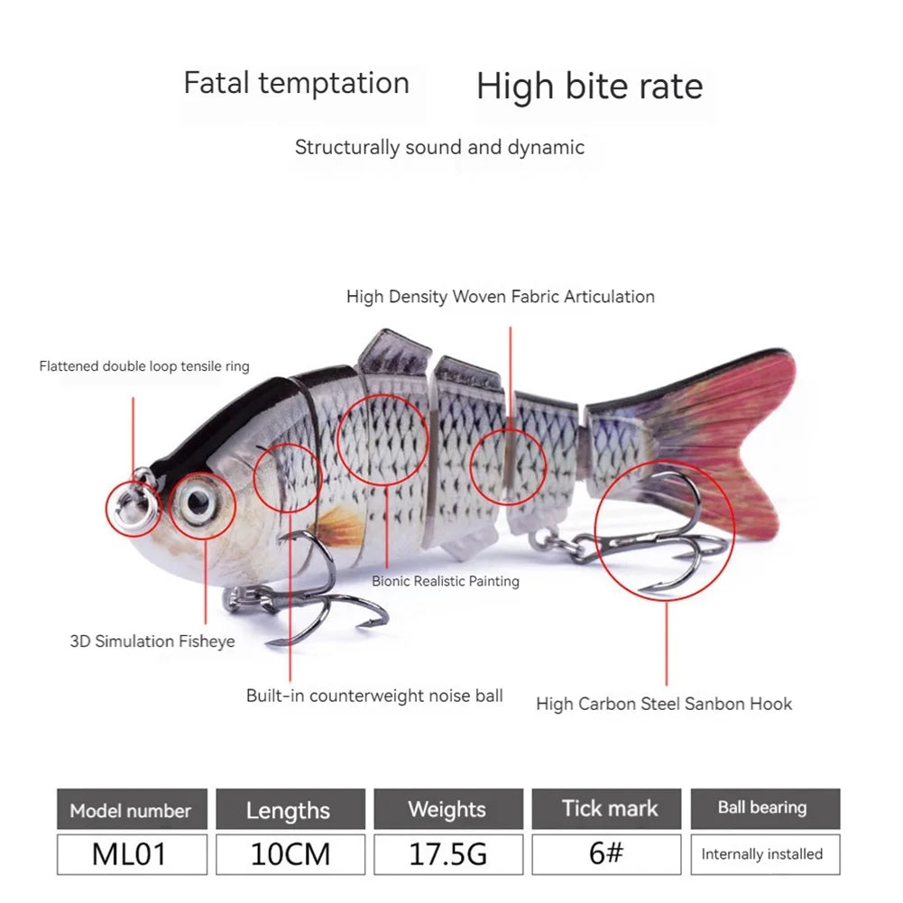 Bi10cm/16.5g Robotic Fishing Lure with Treble Hooks Lifelike Slow Sinking ,Bionic Swimming Bait for Freshwater Saltwater