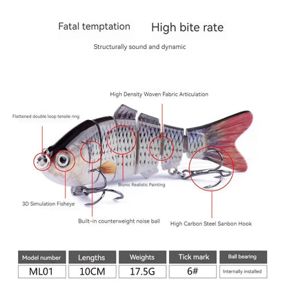 Bi10cm/16.5g Robotic Fishing Lure with Treble Hooks Lifelike Slow Sinking ,Bionic Swimming Bait for Freshwater Saltwater