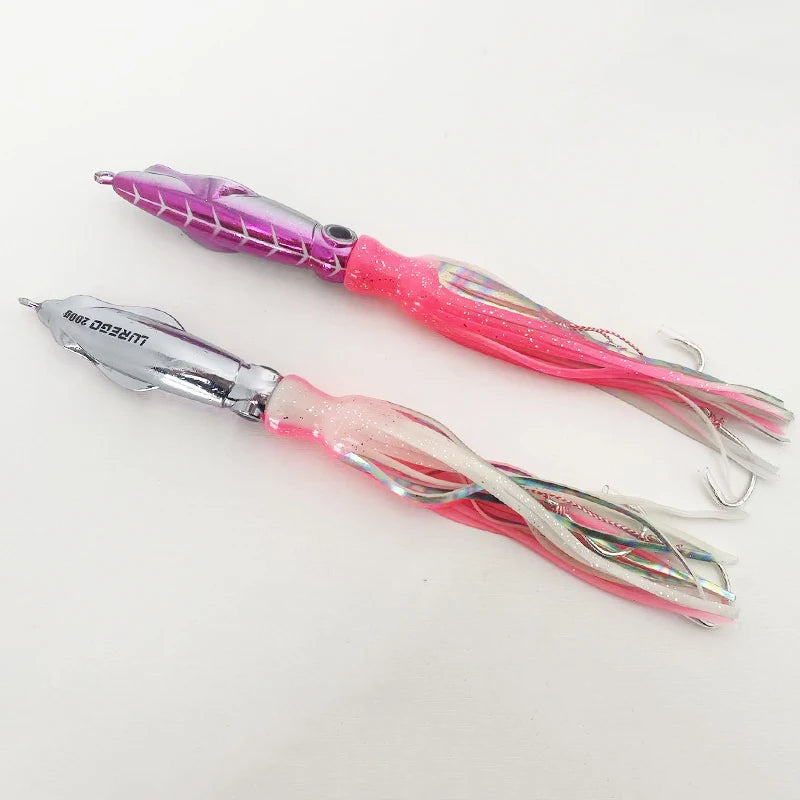 60g、100g、150g、200g Skirted SQUID Lure – Slow Pitch, Jigging/Trolling Lure for Saltwater/Deep Sea Fishing
ALL BILLFISH, MAHI/DORADO, KINGFISH, TUNA, WAHOO, SALMON, STRIPERS...PELAGIC SPECIES